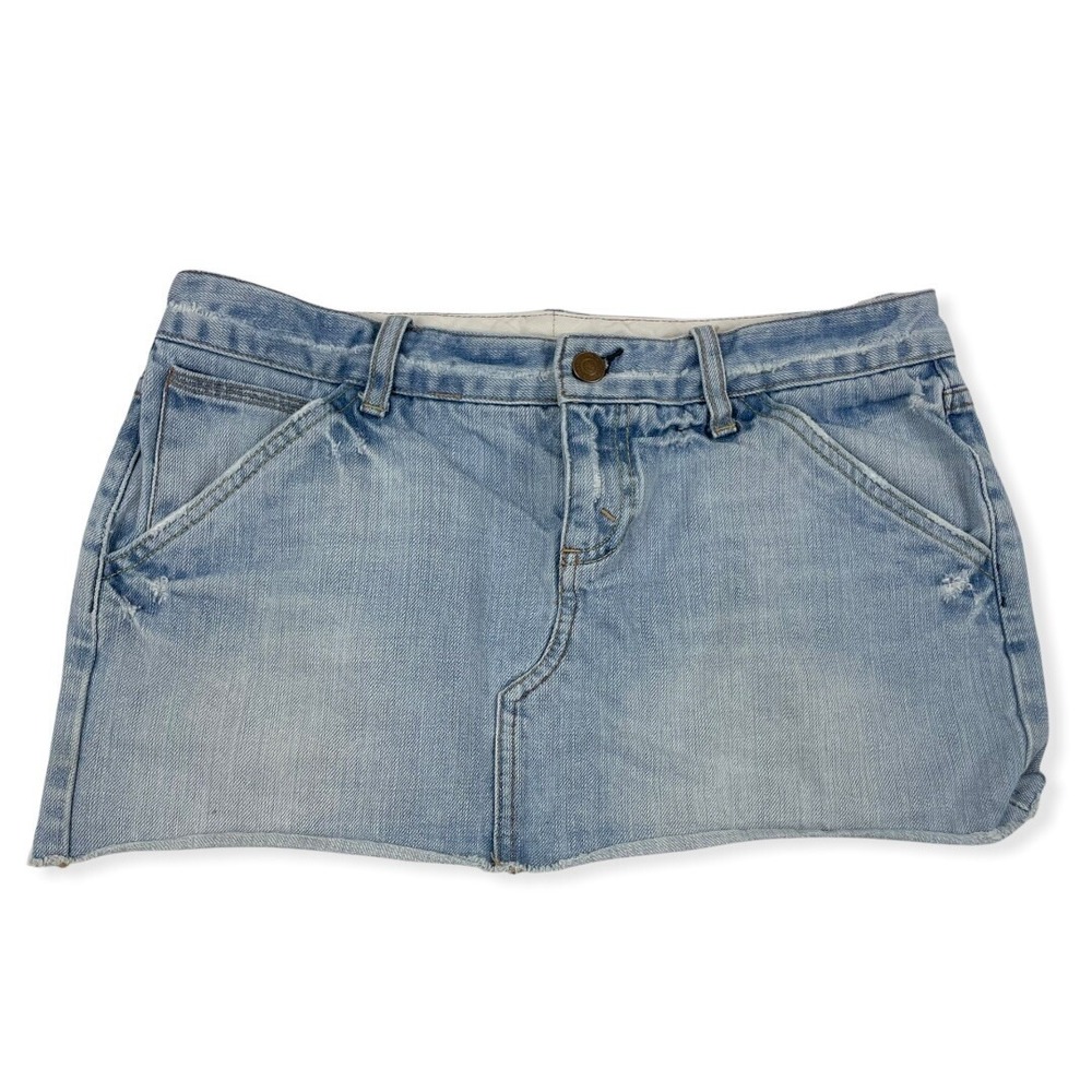 Express X2 Denim Laboratory Light Denim Blue Jean Mini Skirt Cut-off Sz 31 Waist